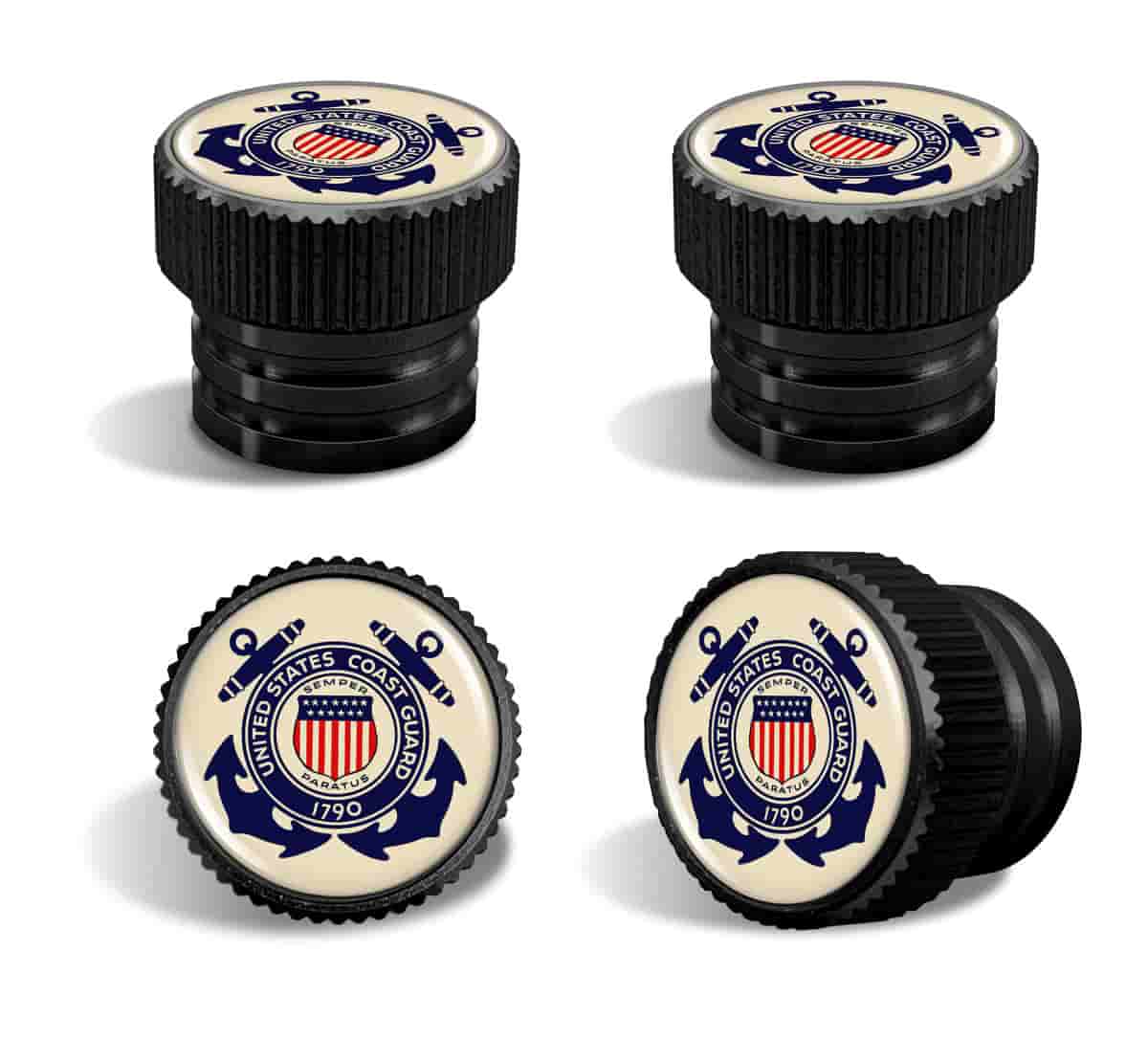 Coast Guard Tire Valve Stem Caps – Black Aluminum Set of 4